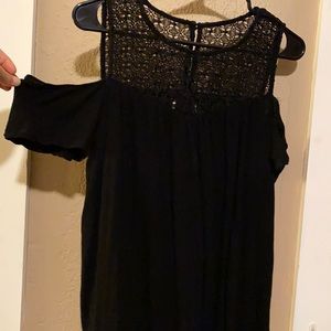 Black cold shoulder top with lace detail neckline